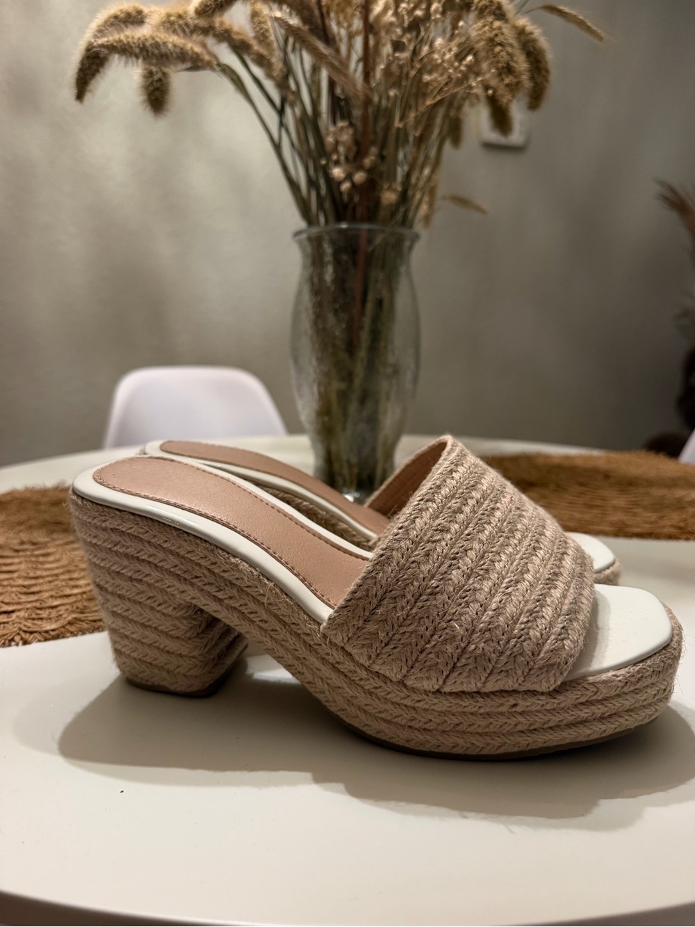 Neutral Espadrille Platform Slide Heels